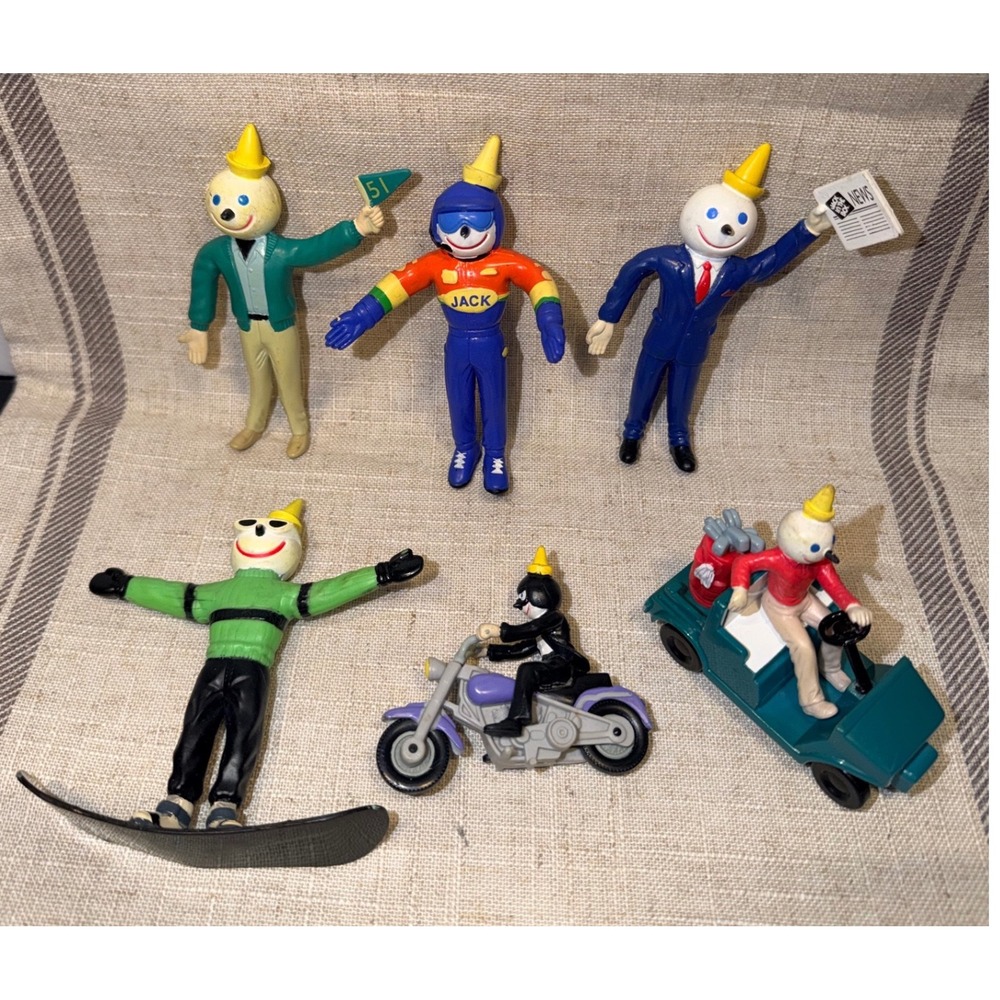 6 Vintage Jack‎ in the Box Toy Lot Bendable Figures Golf Cart Snowboard Racing